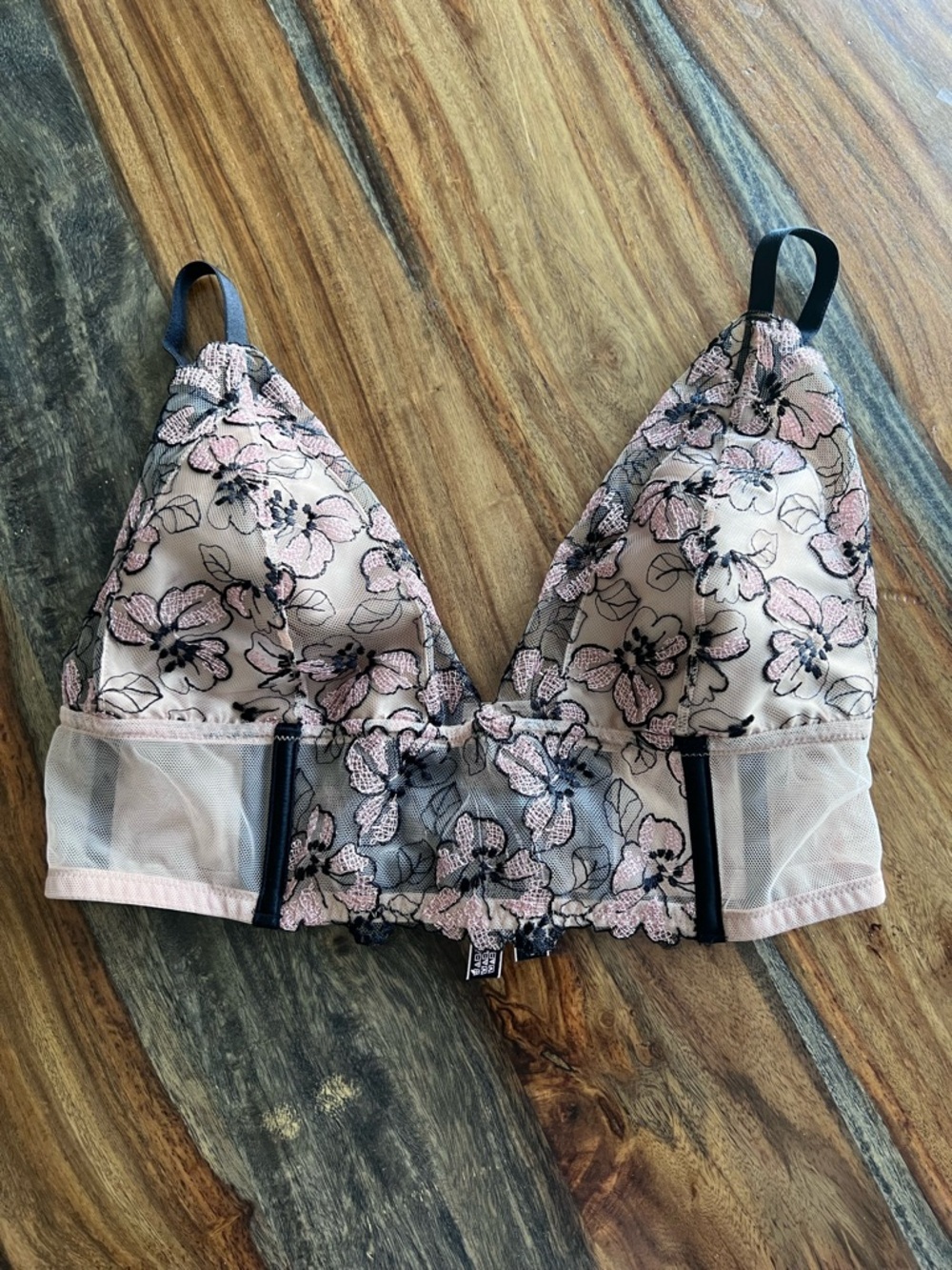 Victoria's Secret Pink and Black Floral Lace Bralette